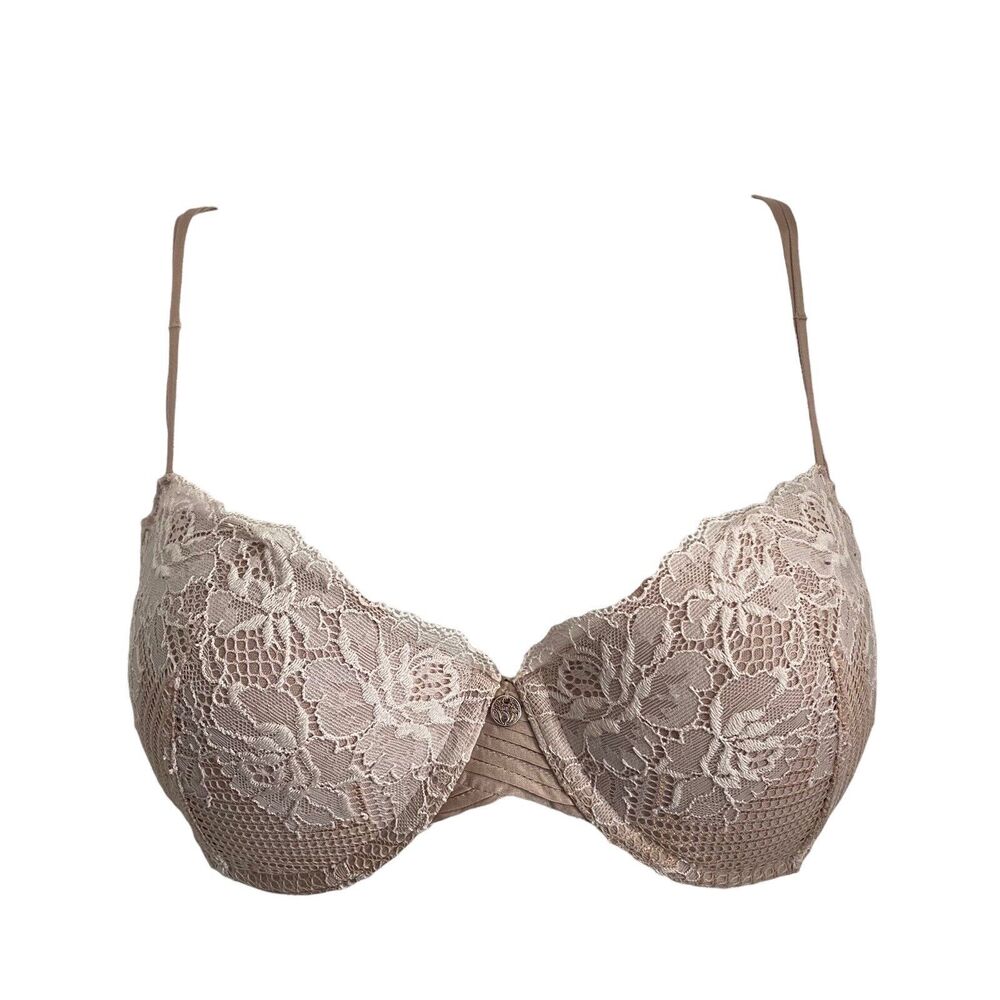 Natori 32D Bra Full Coverage Beige Lace Underwire Lined Nude